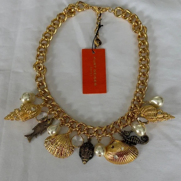KURT GEIGER LONDON Eagle Shell Bib Necklace Gold Chunky 16" Pave Crystal NWT - Picture 7 of 12